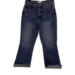 Madewell Retro Crop Bootcut Jeans Women's Size 25‎ Dark Wash Denim Raw Hem NWT